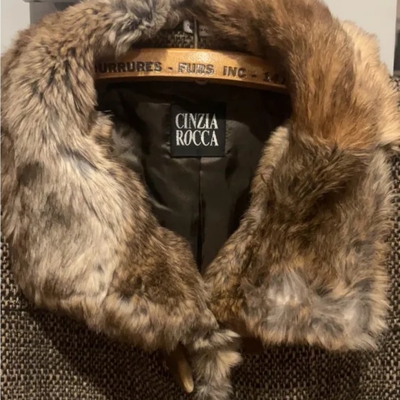 CINZIA ROCCA Italian Wool Cashmere Faux Fur Trim Toggle Coat - Picture 3 of 9